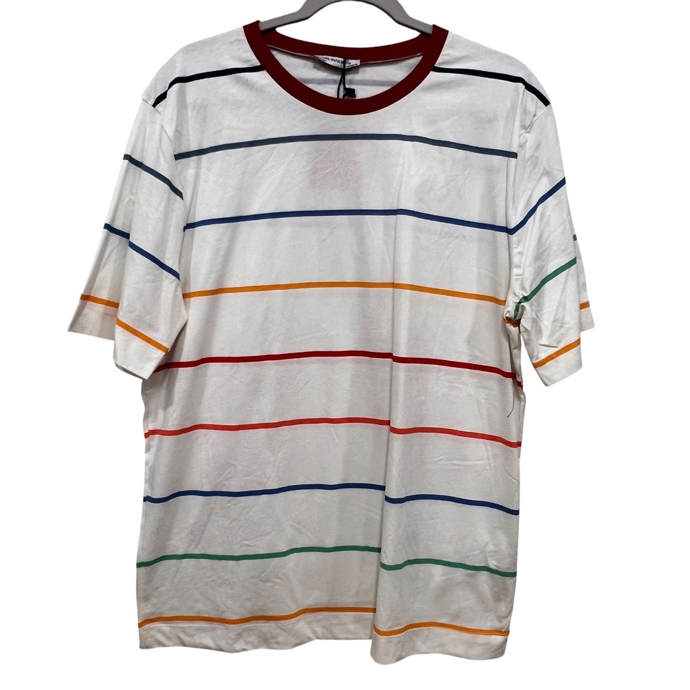 Zara Trafaluc Ungendered White Multi Color Striped Ringer T-Shirt Size S Unisex
